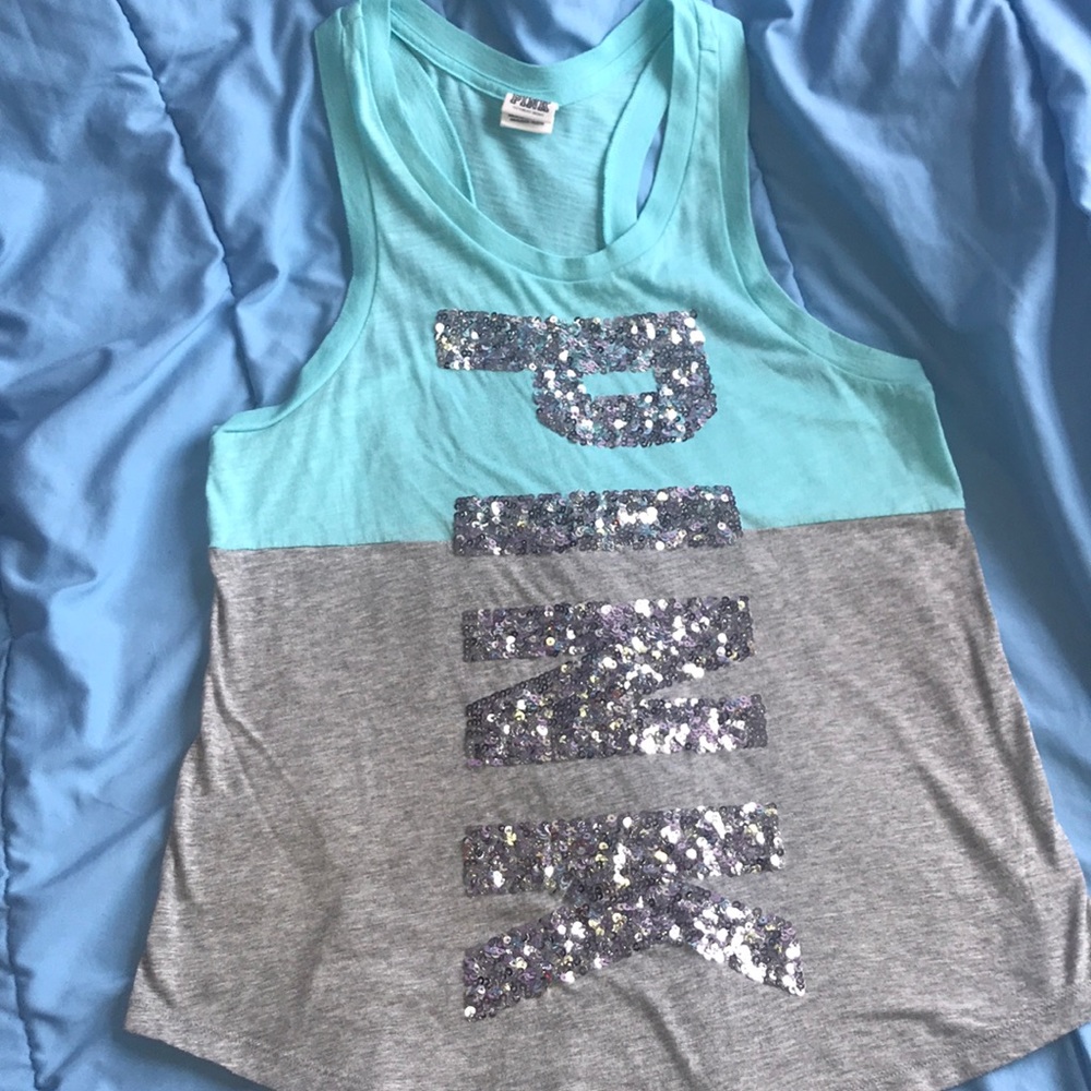 PINK Bling Blue&Grey Tank Size S - Picture 2 of 4